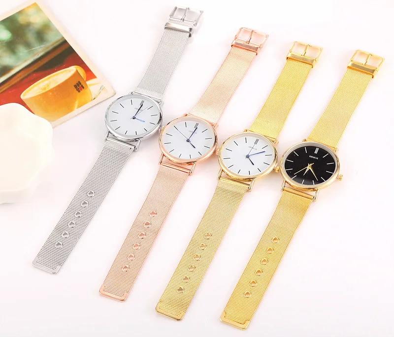 2022 Famous Brand Gold Silver Casual Quartz Watch Women Mesh Stainless Steel Dress Women Watches Clock