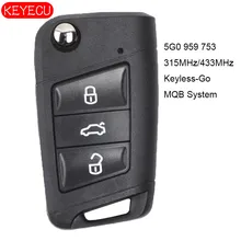 KEYECU Keyless-Go MQB система умный дистанционный ключ 315 МГц или 434 МГц ID48 для Volkswagen Golf 7, Tiguan- FCC: 5G0 959 753