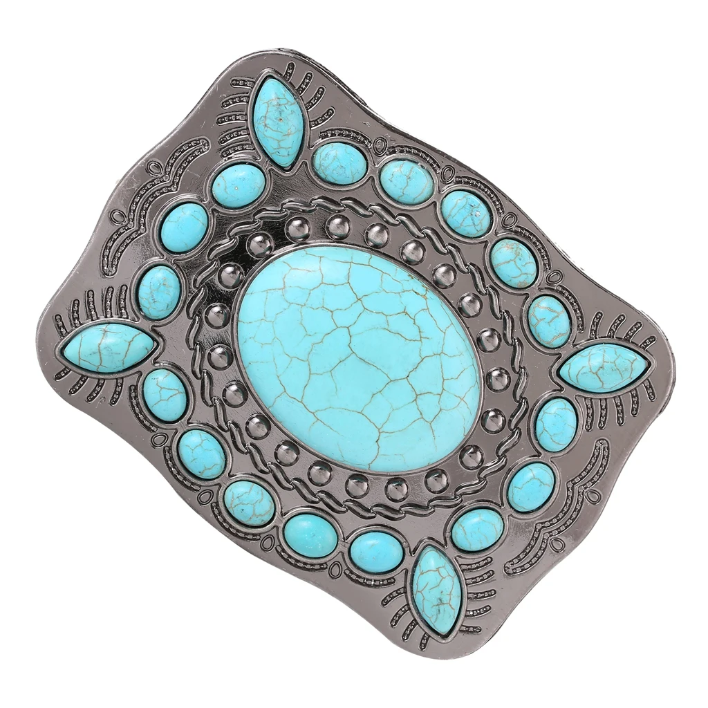 Mens Womens American Western Style Turquoise Stone Belt Buckle Cowgirl Cowboy Belt Buckle Blue Belt Accessories