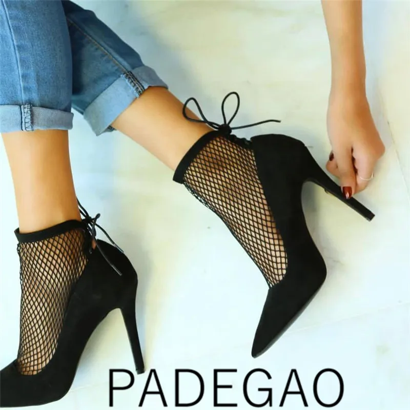 

2019 Fashion Lace-Up Basic Boots for Women Pointed Toe Super High Heel Thin Heels Summer Shoes