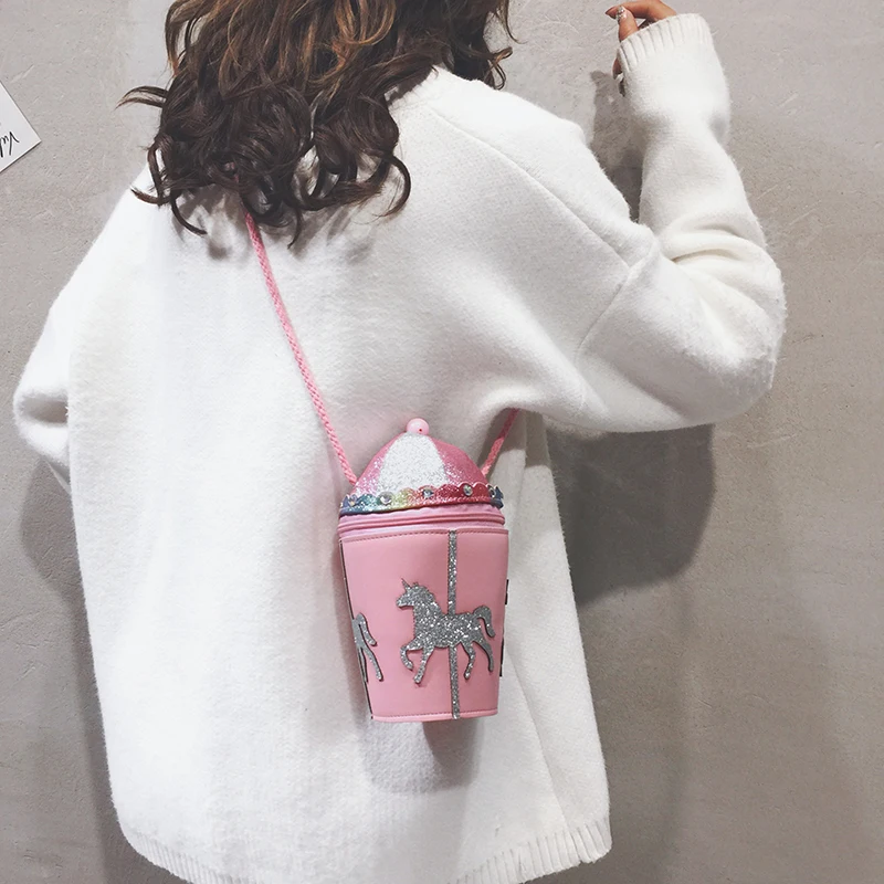 Mini bag girl bag creative design sequins ice cream bucket girl shoulder messenger bag mini bag