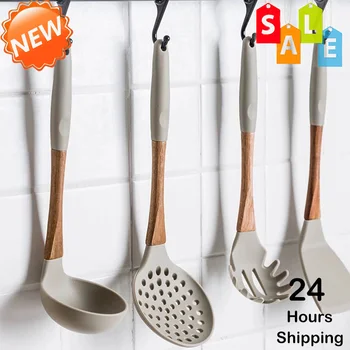 

6Pcs/Set New Silicone+Wood Cooking Tool Sets Kitchen Utensils Sets Cookware Soup Spoon Spatula Turner Strainer Kitchenware