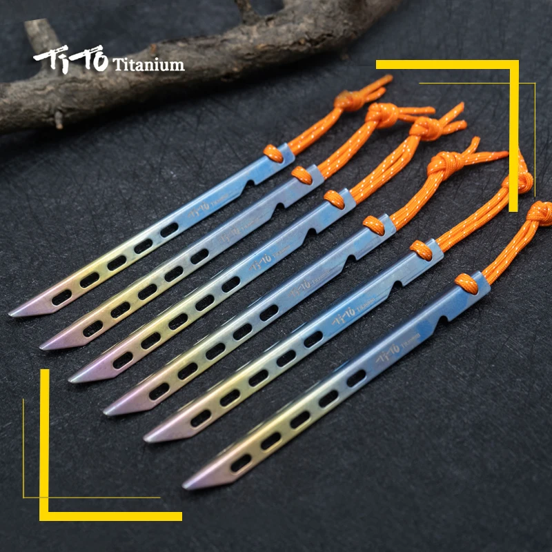 Titanium Tent Stake 6pcs Colorful V Shaped Windproof For Outdoor Camping Soft Ground
