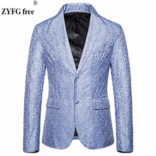 Plus size men color casual Suits & Blazers Two buckles design smart casual style suit jacket Cashew flowers pattern suit coat