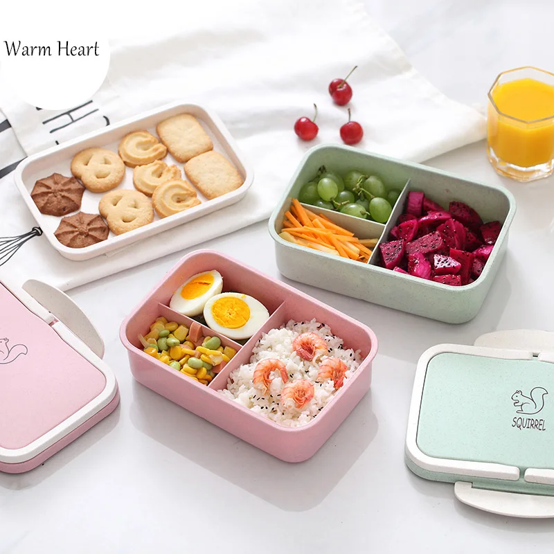 buy Green Pink Lunch Box Tableware Portable Eco friendly Leakproof Plastic Dinnerware Microwavable Bento Box Food Container For Kids