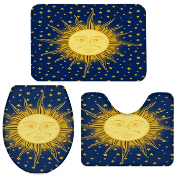 

3 Pieces Bathroom Set Hippie Sun Around The Stars Bath Set Toilet Cover Mat Pedestal Rug Non-Slip Bathroom Rug Set