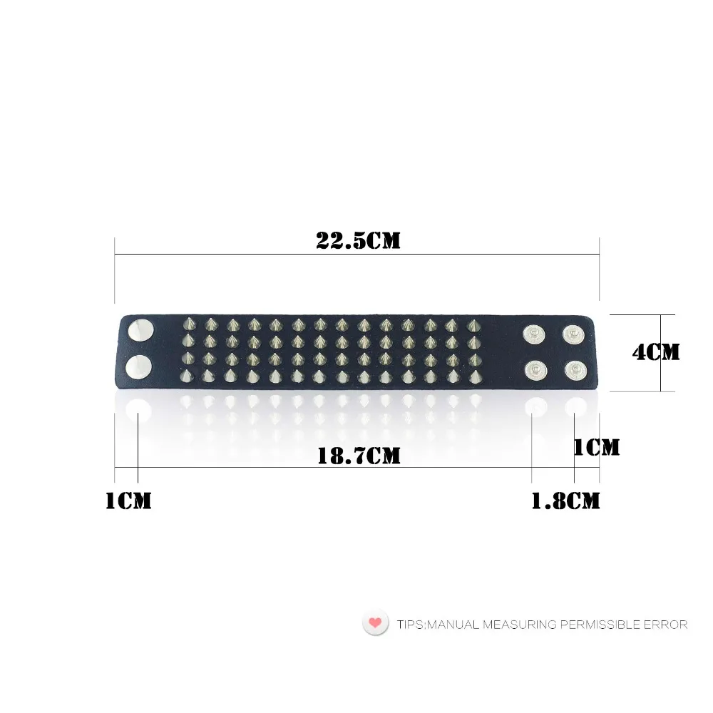Unique Four Row Cuspidal Spikes Rivet Stud Wide Cuff Leather Punk Gothic Rock Unisex Bangle Bracelet men jewelry S263