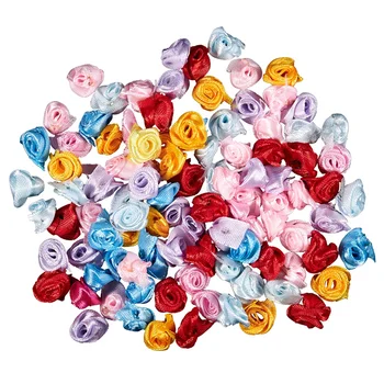 

100PCS/Lot Mini Handmade Satin Rose Ribbon Rosettes Fabric Flower Appliques For Wedding Decoration Craft Sewing Accessories