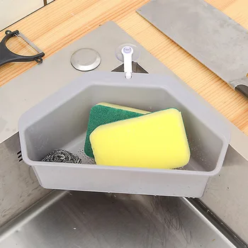 

Bathroom Vegetable Fruits Kitchen Sink Storage Rack Drain Basket Washing Triangular Sponge Holder Filter Suction Cup Hanging