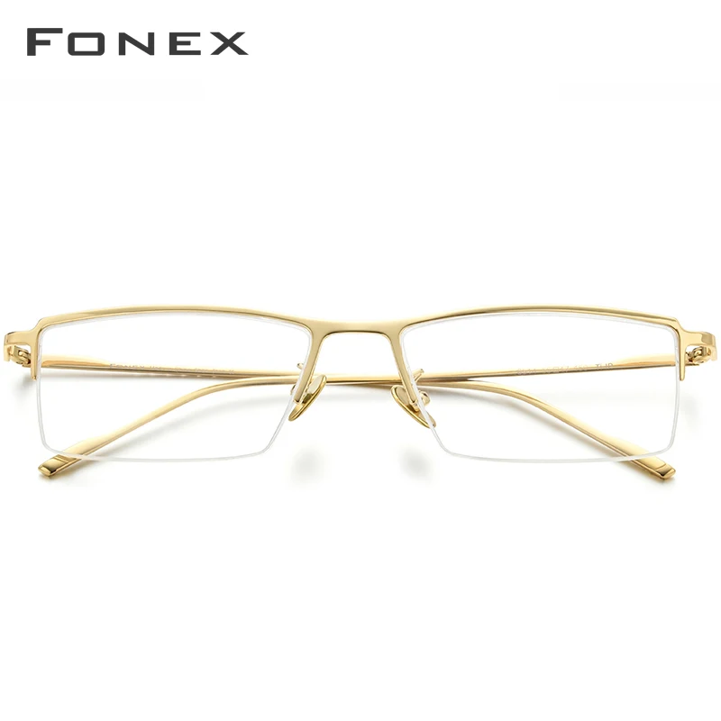 

FONEX Pure Titanium Eyeglasses Frame Men 2019 New Prescription Semi Rimless Glasses Half Square Myopia Optical Eyewear 8514