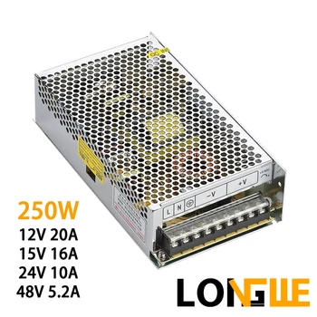 

LONGWE 250W SMPS Switching Power Supply AC to DC Adapter Transformer for LED Power Amplifier S-250 12V 15V 24V 48V 215x115x50mm