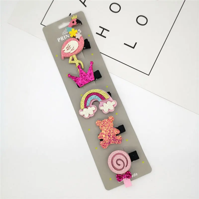 flamingo 5 шт./компл. мультфильм сова девушка шпилька милые заколки для волос Головные уборы Рождественская елка заколки детские повязки на голову детские украшения для волос - Цвет: flamingo