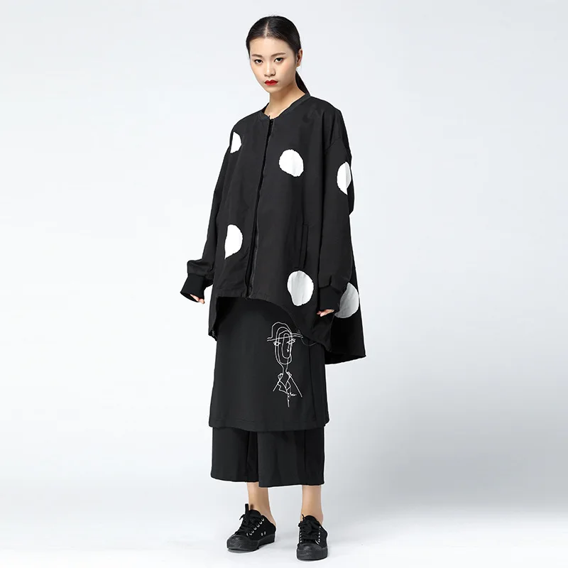 XITAO Polka Dot Irregular Trench Women Korea Fashion New Bat Sleeved Plus Size Hit Color Print 2019 Autumn Elegant Coat  LJT3848