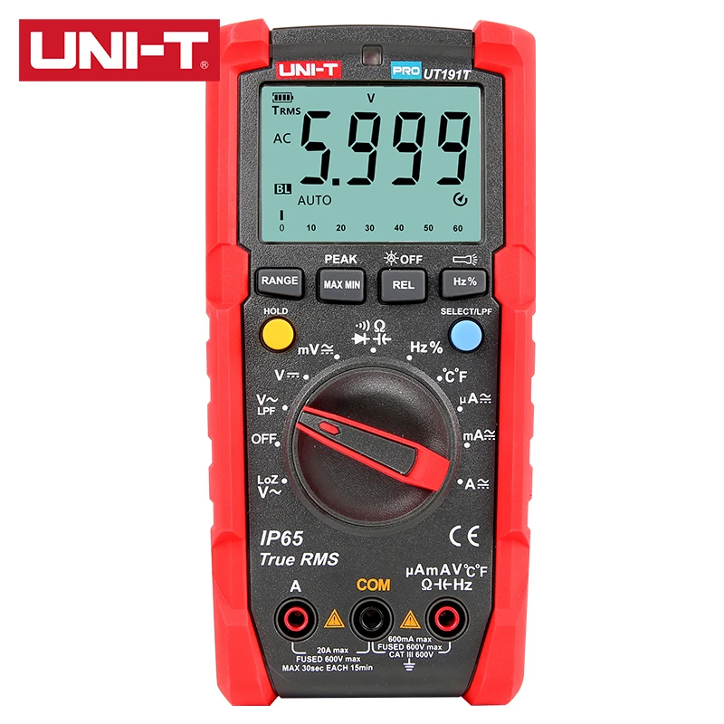 UNI T UT191E/UT191T True RMS профессиональный мультиметр CAT III 600 в IP65 2 м с защитой от падения и