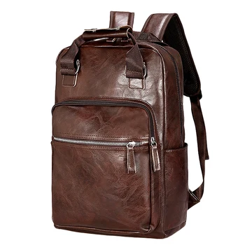 

JHD-Men Backpack PU Leather Bagpack Large Laptop Backpacks Male Casual Schoolbag for Teenagers Boys
