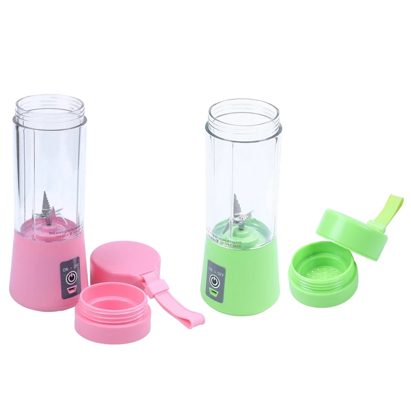 

2pcs USB Juicer Cup, Mobile Juice Mixer, Household Fruit Mixer - Six Blades, 400Ml Fruit Blending Machine with USB Charger Cable