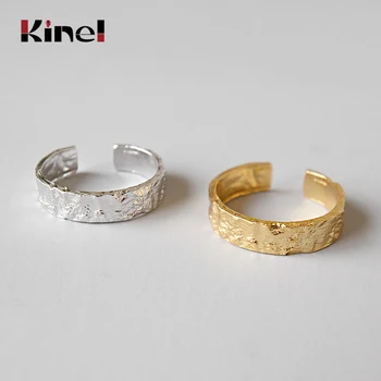 

Kinel Gold Color lrregular Concave-Convex Aluminum Foil Simple Ring Authentic 925 Sterling Silver Open Ring For Women