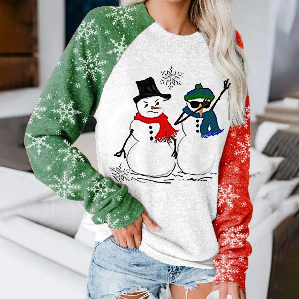 

Christmas Sweatshirt Women Christmas Tree Snowman Print Long Eve O-neck Casual Hoodie Plus Size Hoodies 2020 Autumn Winter Tops