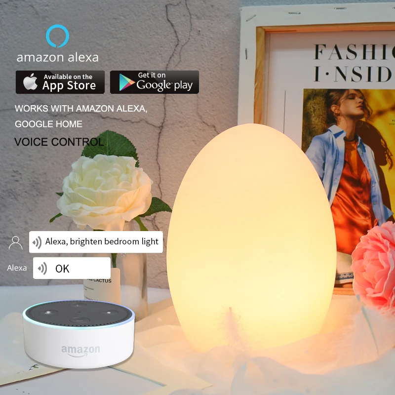 

egg shape wifi smart table light MP APP control RGB LED baby room bedside lamp Xmas light works with alexa google home kids gift
