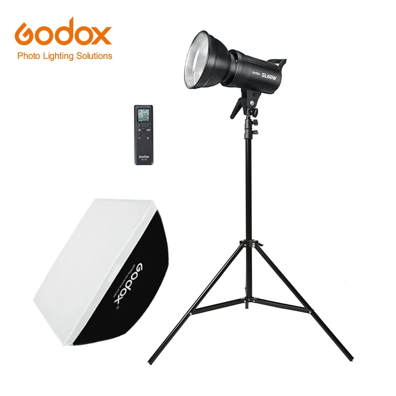 

Godox LED Video Light SL-60W 5600K White Version Video Light Continuous Light Kit + 190cm Light Stand + 60x60cm Bowens Softbox