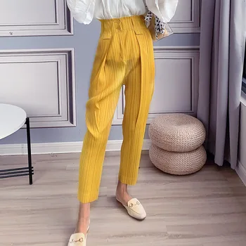 

Casual Pants For Women Large Size Summer 2020 New Solid Colour Elastic Loose Miyake Pleated Thin Trousers Ankle Length