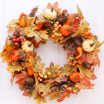 

Autumn Theme Door Wreath Artificial Pumpkin Berries Pine Cone Maple Handmade
