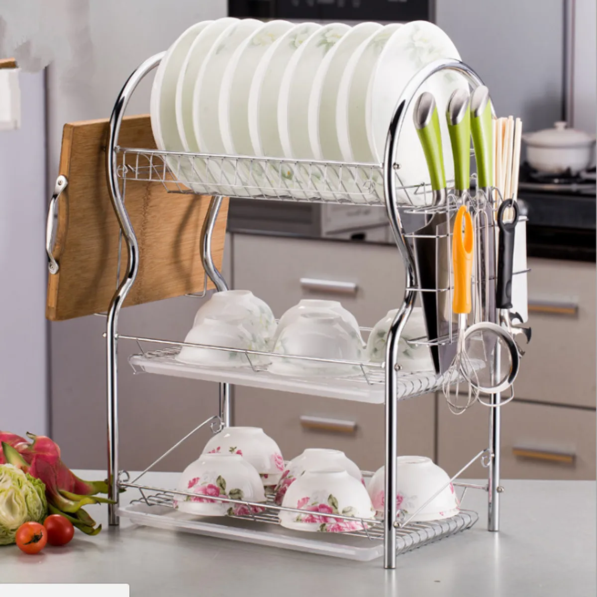 

3 Layer Stainless Steel Cutlery Stand Shelf Cutlery Dish Rack Kitchen Dish Storage Rack Drain Storage Rack Knife Holder New