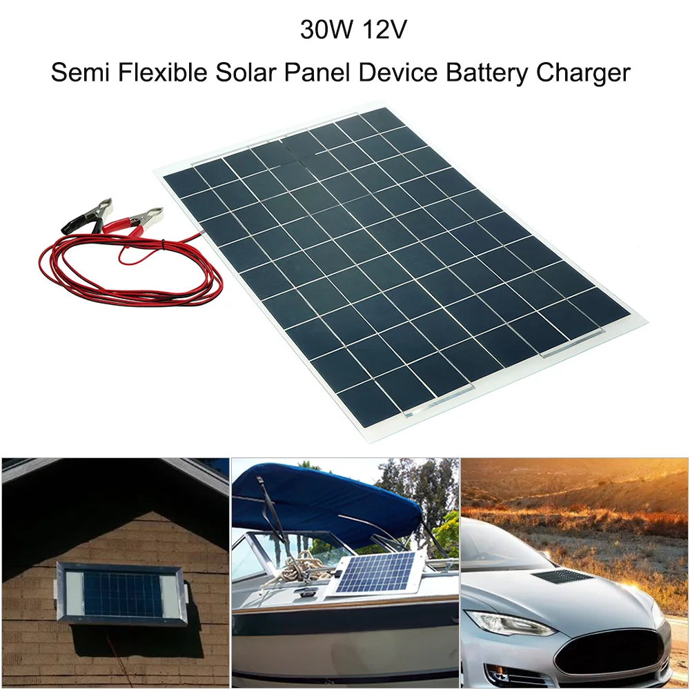 

Car Accessories 30W 12V Semi Flexible Solar Panel Device Battery Charger For Car