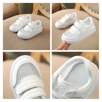 

Spring Autumn Kids Fashion Casual Flats Shoes Unisex Breathable Comfortable Grid Patchwork Shoes With Hook&Loop Design