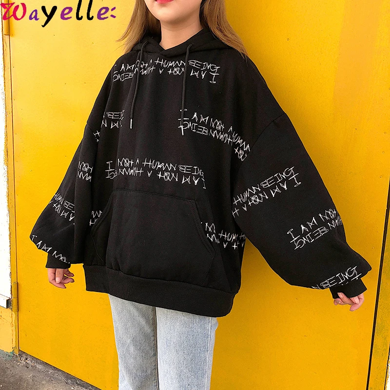 

Autumn Winter Women's HoodiesSweatshirt Harajuku Letter Printing Hooded Sweatshirt BF Long-sleeved Loose Pullovers Sweatshirt