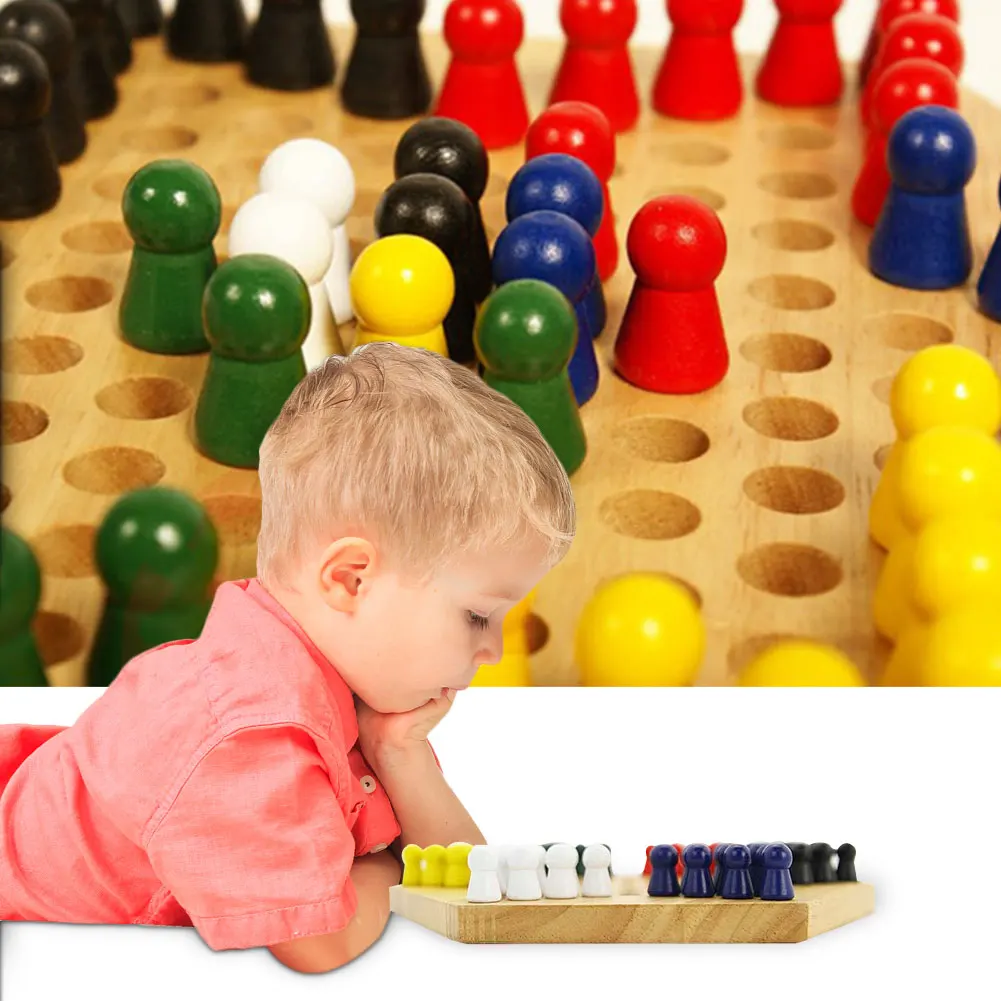 

Solid Wood Hexagonal Jumping Chess Casual Educational Toy Multi-seat Interactive Board Game of Chess For Party