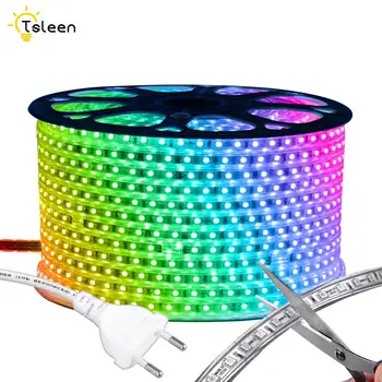 

EU Plug 1-50m 60LED/m Strip Lamp 220V 5050SMD Commercial Rope Lights Stair Flexible Colorful RGB Selectable IP67 Christmas light