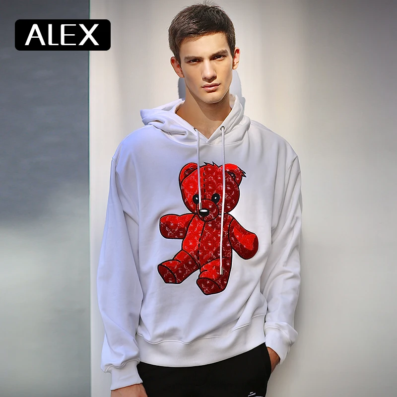Мужская толстовка Alex Plein 100% хлопок с вышивкой мишки тедди одежда для пары уличная