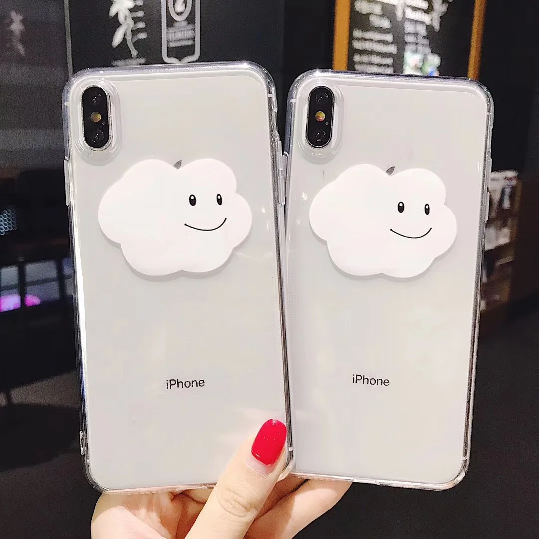 Милый простой чехол для телефона с мультяшным смайликом и облаком iPhone Xs MAX XR X 6 6s 7 8