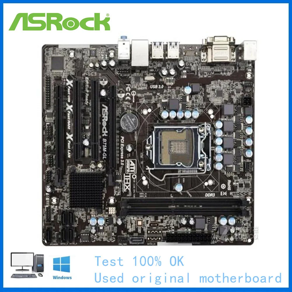 

For ASRock B75M-GL Motherboard LGA 1155 For Intel B75 B75M Used Desktop Mainboard USB3.0 SATA II PCI-E X16