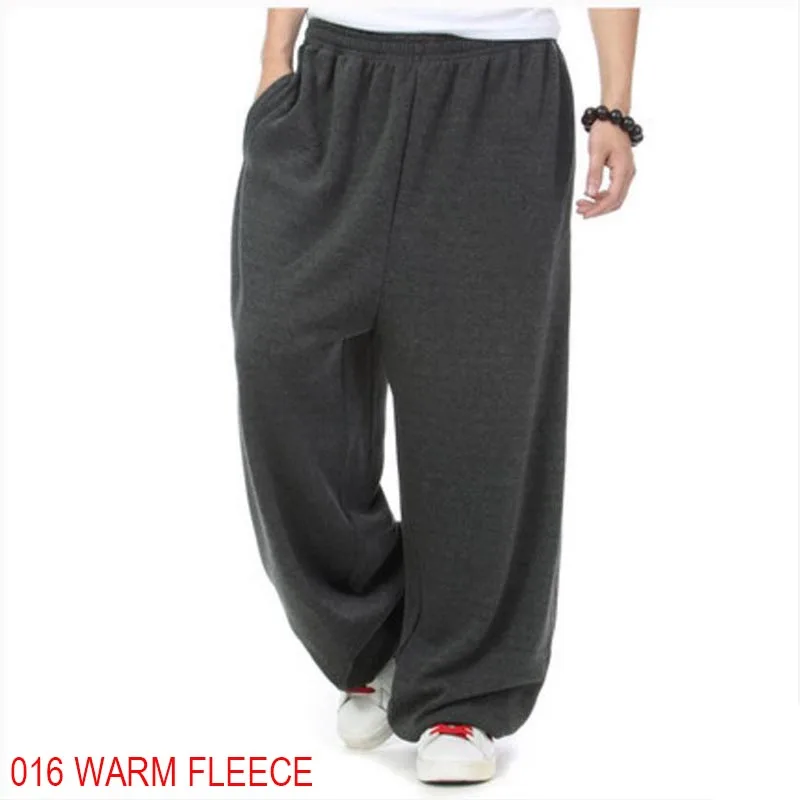 016 Deep Gray Fleece Осень Зима хип-хоп Джоггеры мужские спортивные штаны теплые флисовые Свободные мешковатые штаны шаровары размера плюс L-4XL для веса 71-141 кг - Цвет: 016 Deep Gray Fleece