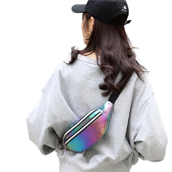 

Fashion Women Waist Pack Laser Adjustable Belt Waist Bag Popular Casual PU Leather Funny Pach Chest Hip Banana Bags Tote