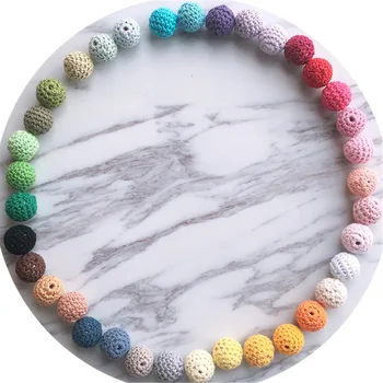 

10pc 2CM Colorful Round Crochet Beads Handmade Chew Nursing DIY Teething Necklace Pacifier Chain Accessories Baby Wooden Teether