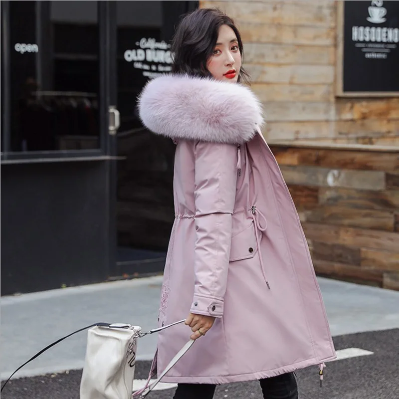 

2019 Winter Coat Women's Jacket Big fur collar parkas down Cotton Warm Thickening Plus velvet Jacket Padded Female Coat Outwear