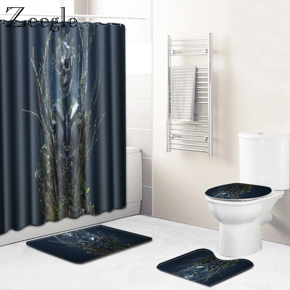 Zeegle Fashion Mat for Bathroom 4pcs Bathroom Mat Set Toilet Carpet Floor Mat Washable Bath Shower Curtain Set Toilet Seat Cover