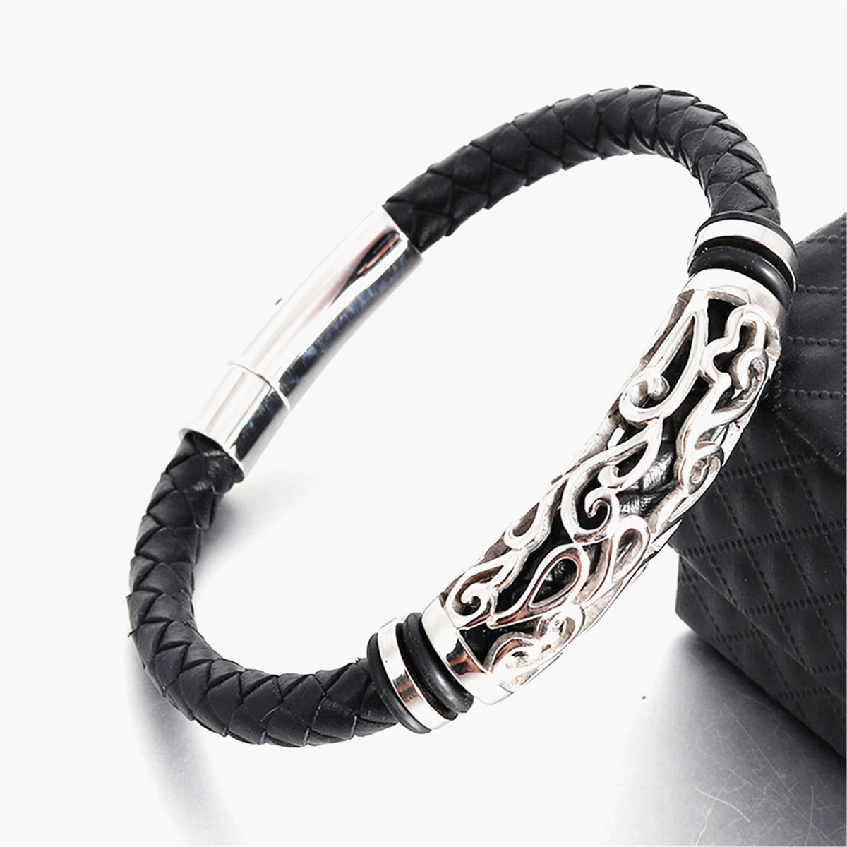 Мужской браслет из натуральной кожи с застежкой нержавеющей стали|Браслеты| |