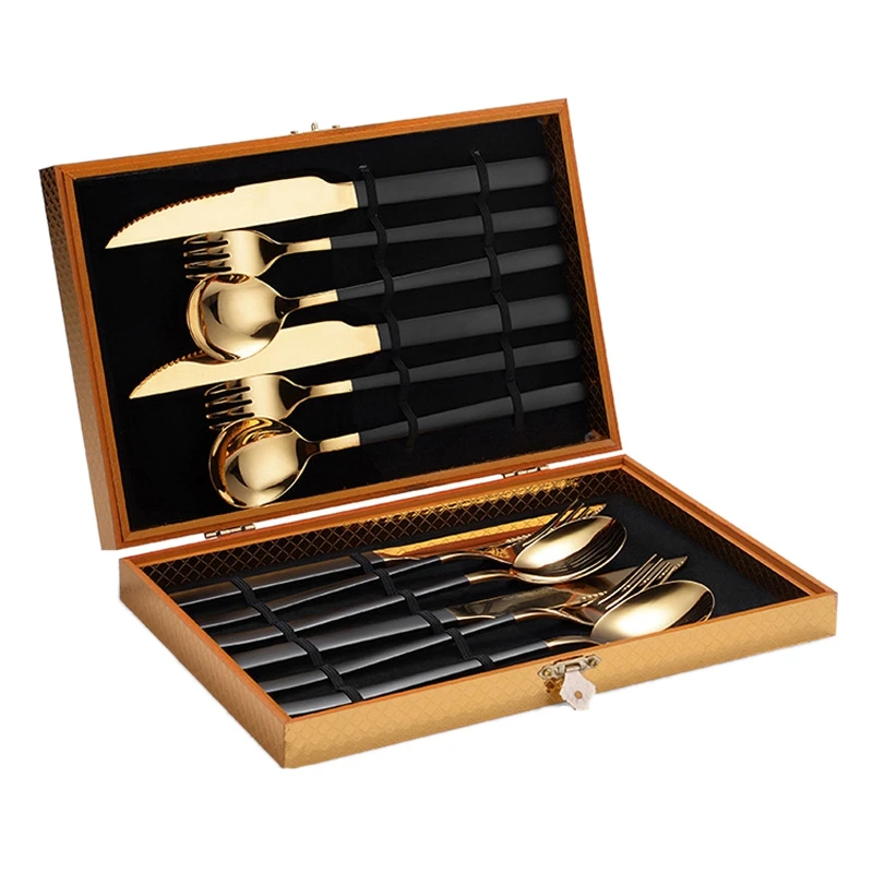

12PC Black Gold Western Tableware Set Stainless Steel Fork and Spoon