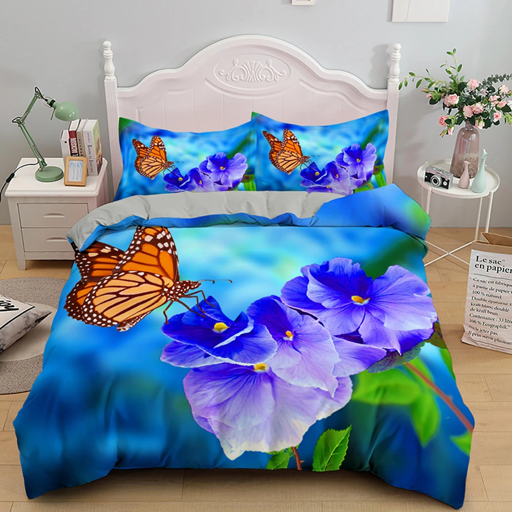 

Butterfly Bedding Sets Flower Printed Adult Child Duvet Cover Set Queen King Quilt Covers 2/3pcs With Pillowcase parure de lit