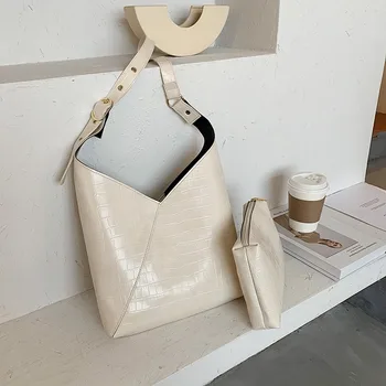

New Designer Ladies' Travel Crossbody Bags Stone Pattern PU Leather Shoulder Bags for Women Solid Color Female Bucket Handbags