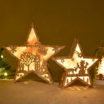 

Wooden Hollow Star Shape Christmas Light Box Desktop Ornament Lamp Luminous Xmas Tree Hanging Pendant Holiday Decor