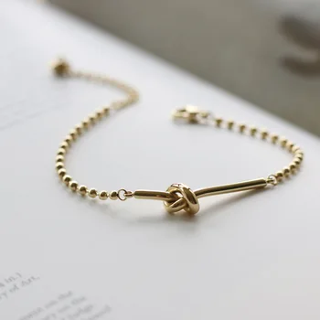 

Amaiyllis 14K Gold Retro Knotted Bracelet Bangles Industrial Wind Round Bead Splicing Gold Bracelet For Women Jewellry Gift