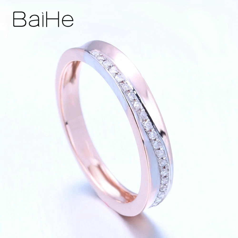 BAIHE Solid 14K розовое золото(AU585) 0.15CT сертифицированное H/SI круглое ограненное натуральными бриллиантами Свадебное женское модное кольцо