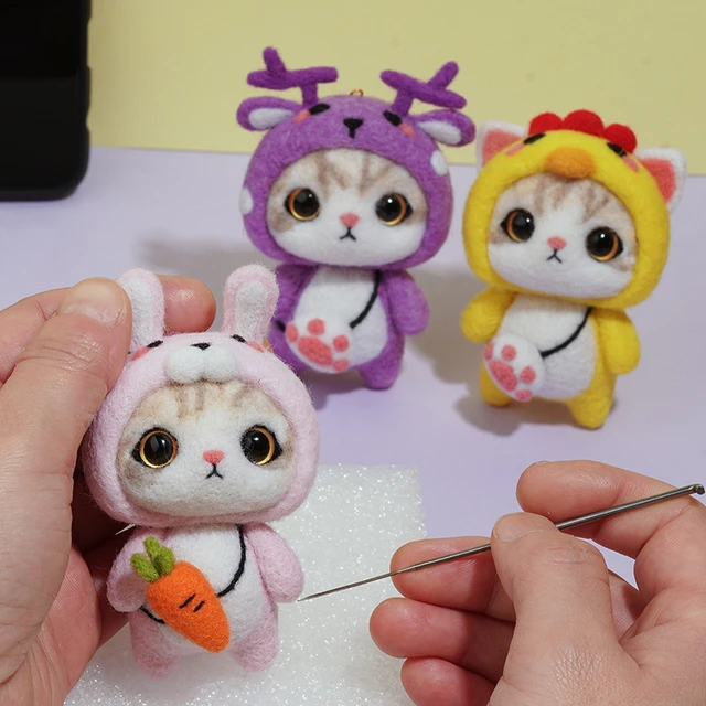 Cat Wool Needle Felt Toy Doll Wool Felting Poked Kit Decorat DIY