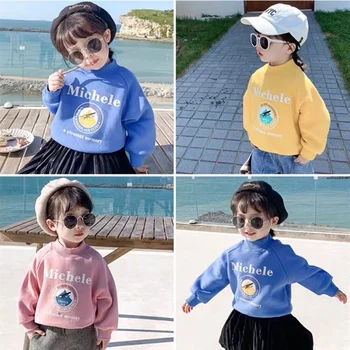 

Autumn and winter girls baby high neck long sleeve clothes letter printing casual sweater street fashion clothing pink