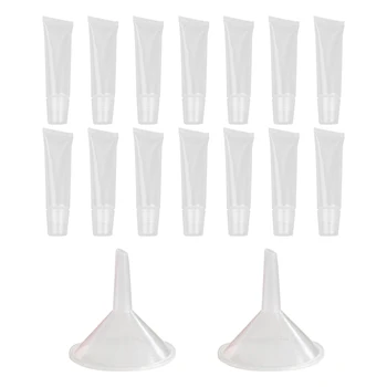 

40pcs Transparent Empty Tubes Cosmetic Container Oblique Mouth Soft Tube For Lip Gloss Lip Balm (10g, With 2 Medium Funnels)